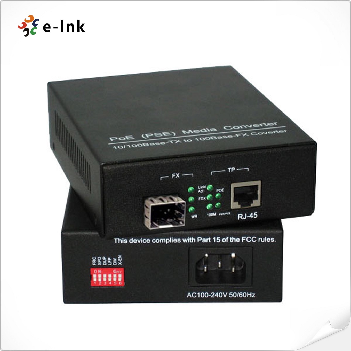 PoE(PSE) 10/100Base-TX to 100Base-FX Media Converter with built-in power supply