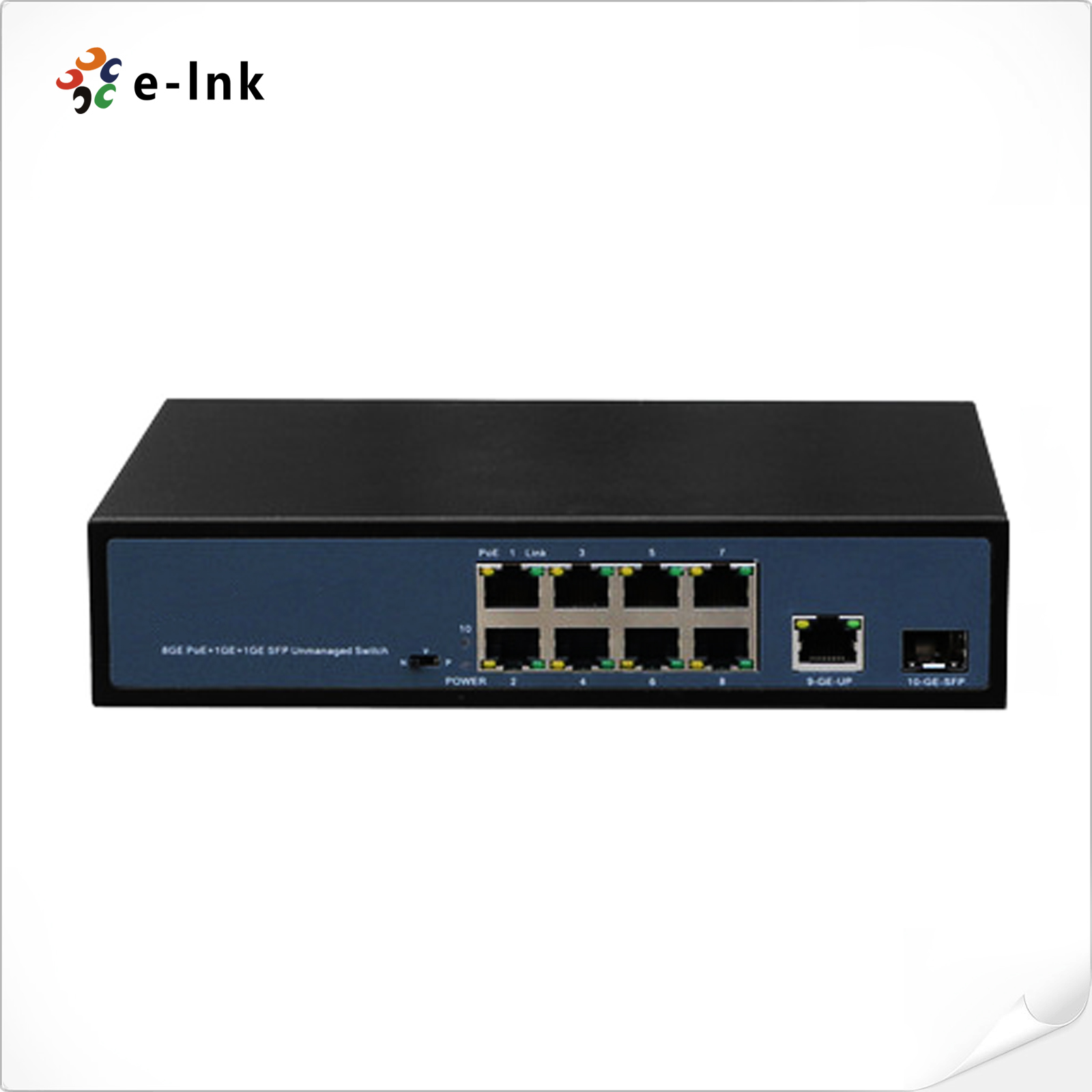 8 Ports 10/100/1000Mbps Gigabit PoE Switch with 1 Uplink and 1 SFP
