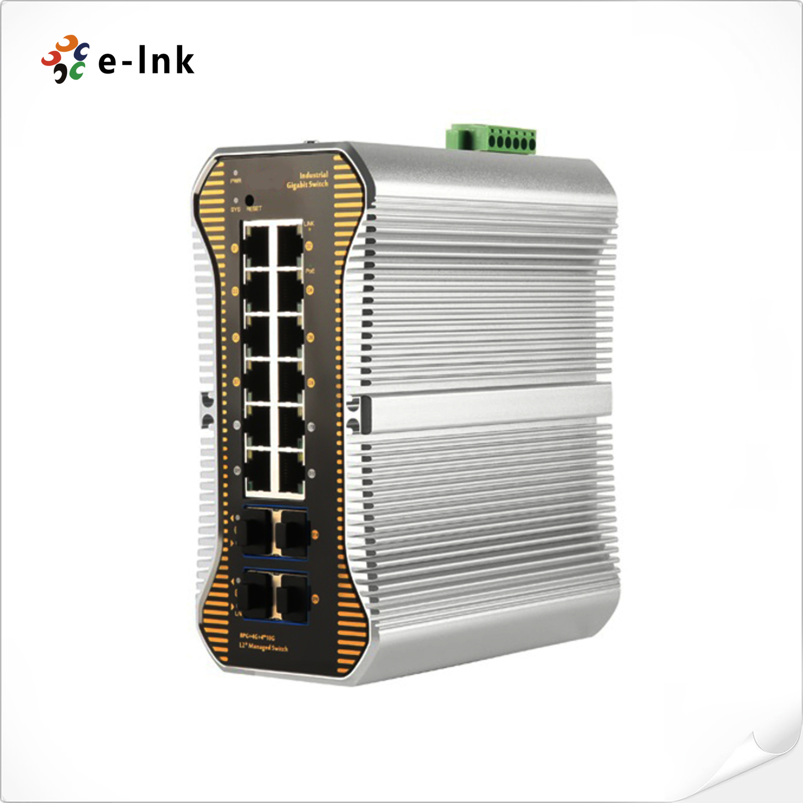 Industrial 12-Port 10/100/1000T (8-port 802.3at PoE) + 4-Port 10G SFP+ L2+ Managed PoE Switch