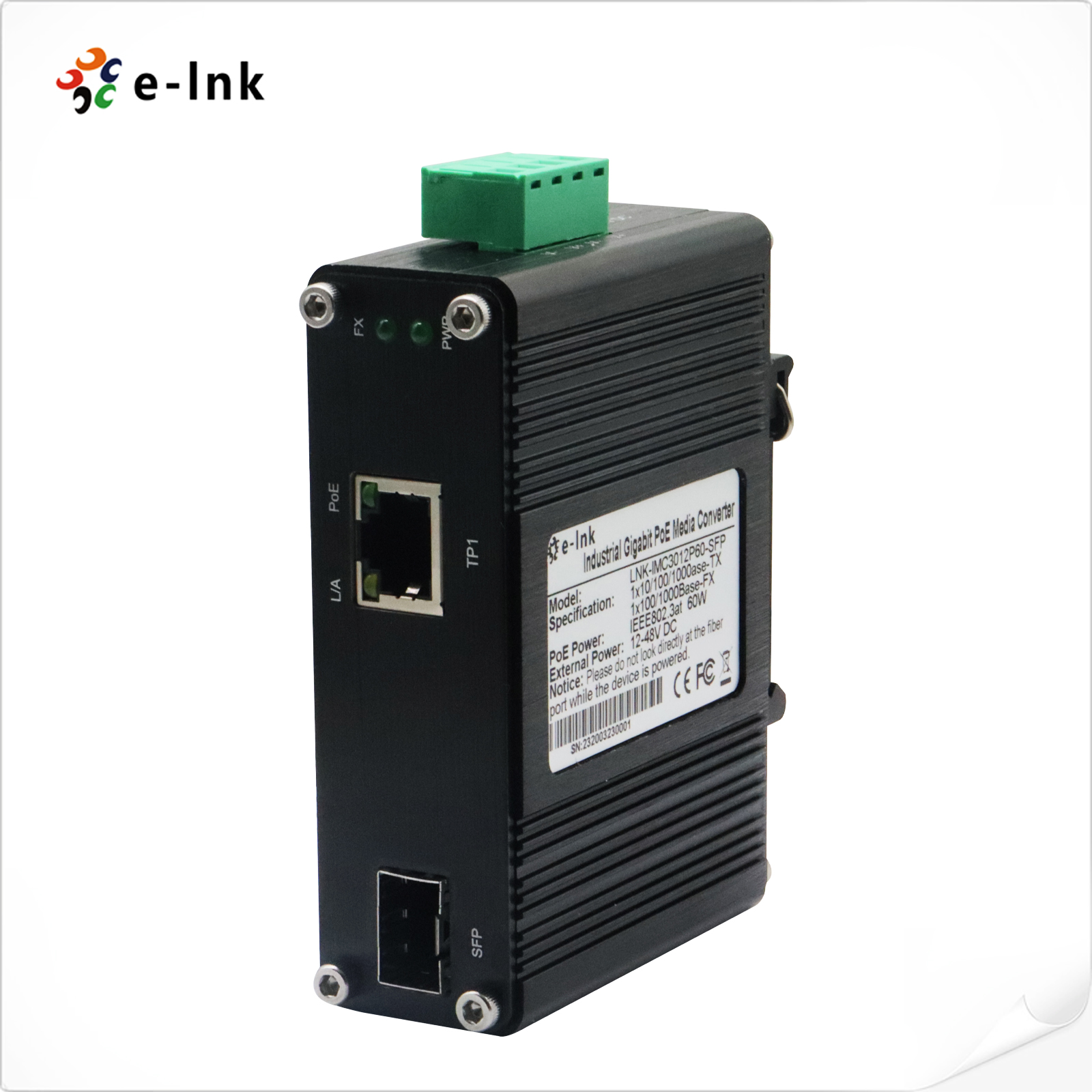 12-48V DC Input DIN Rail Industrial Grade Gigabit 60W PoE Media Converter with 100/1000M SFP Port