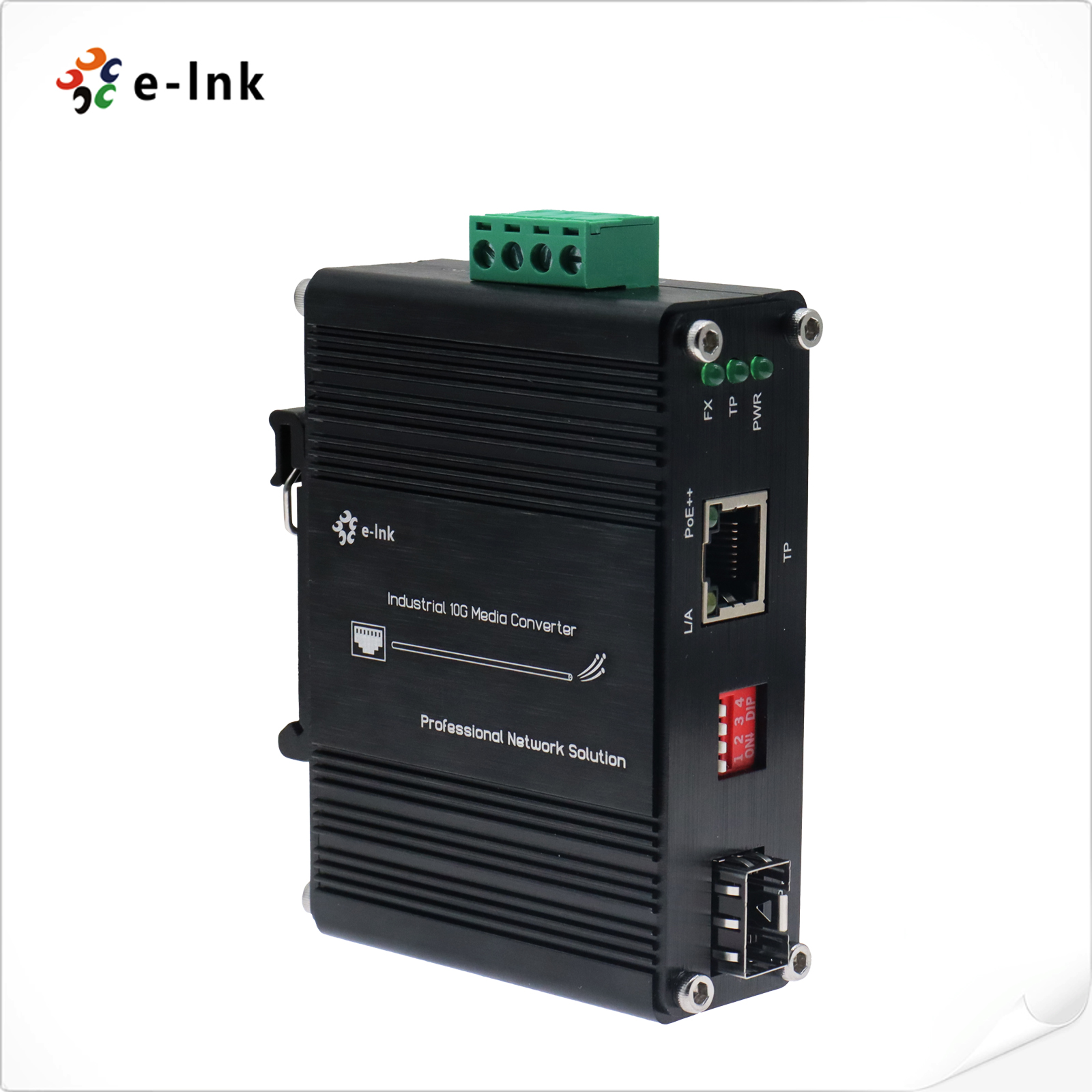 Mini Industrial 10G/5G/2.5G/1G/100M 802.3at/bt to 10GBASE-X SFP+ Media Converter