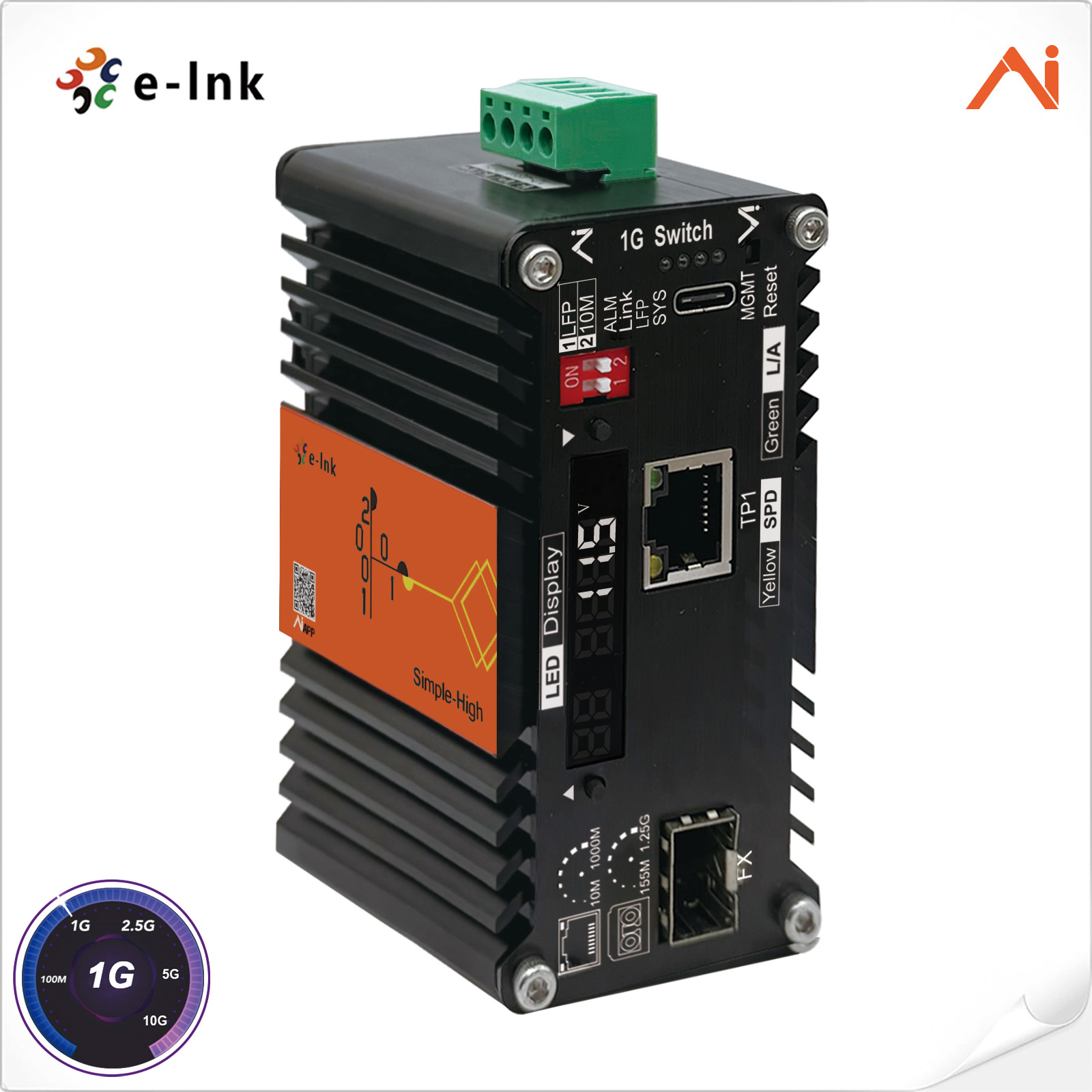 Mini Industrial AI Managed Media Converter 1×Gigabit RJ45 to 1×100/1000BASE-X SFP