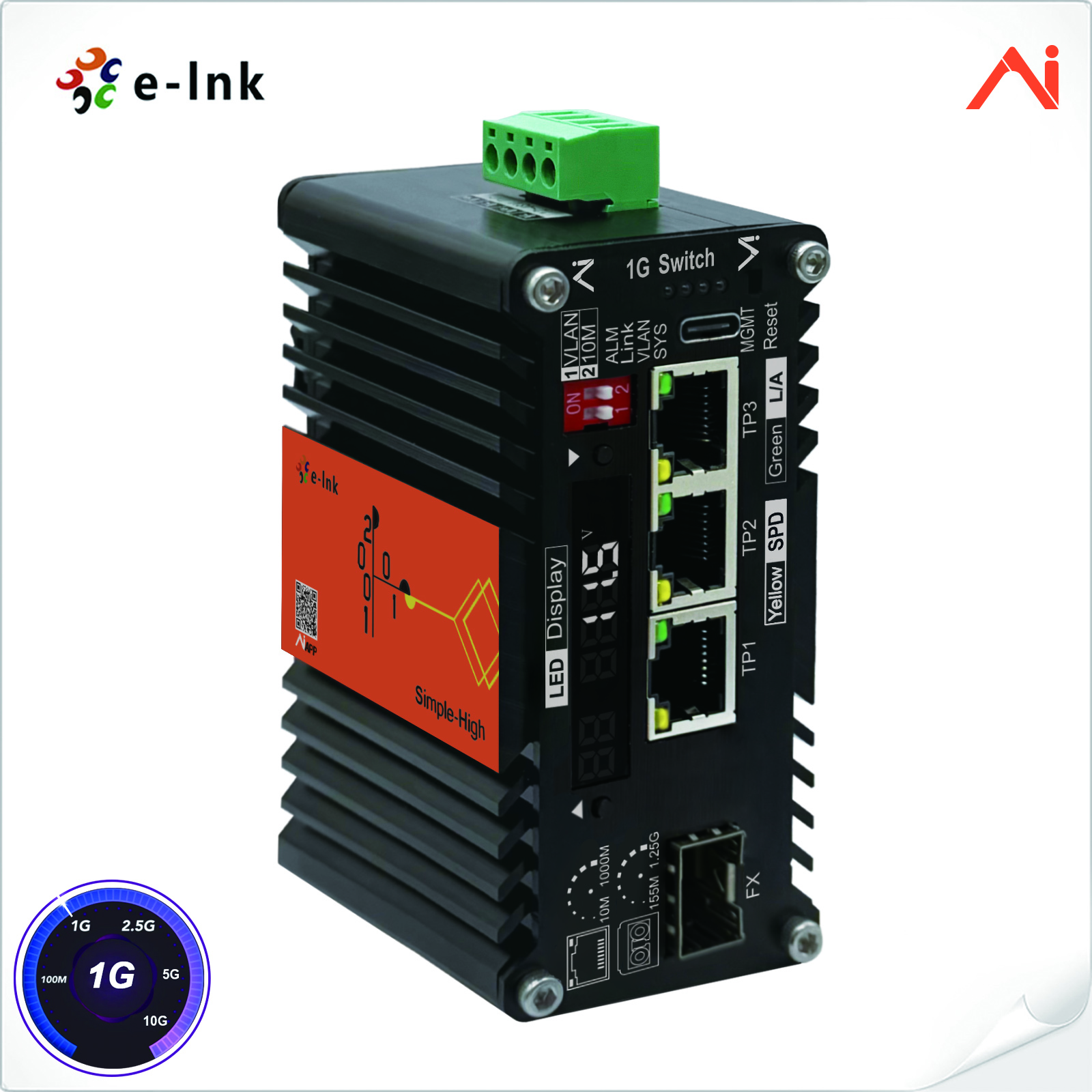Mini Industrial AI Smart Managed Ethernet Switch 3xGigabit RJ45 to 1x100/1000BASE-X SFP
