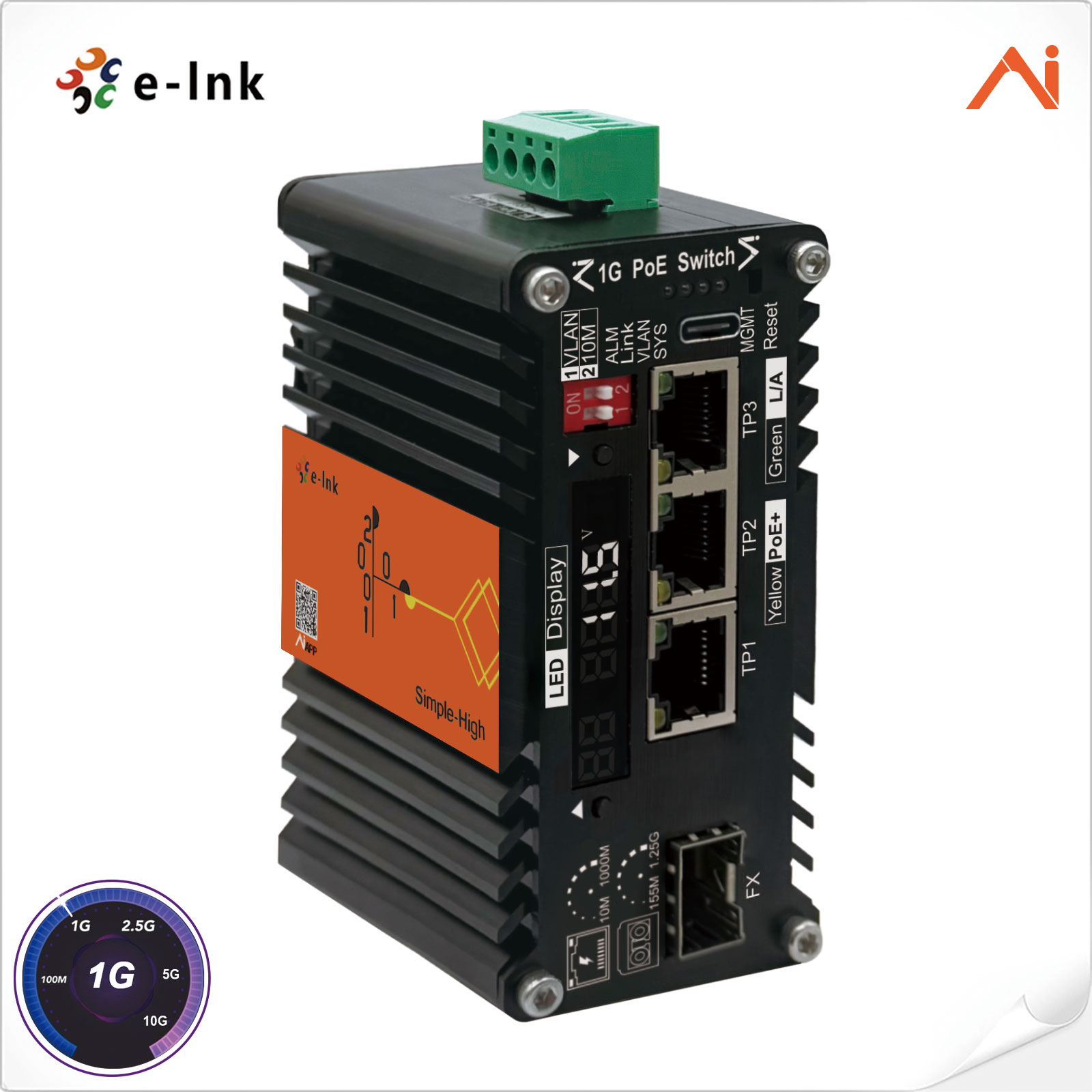 Mini Industrial AI Smart Managed PoE Switch 3xGigabit 30W PoE+ to 1x100/1000BASE-X SFP