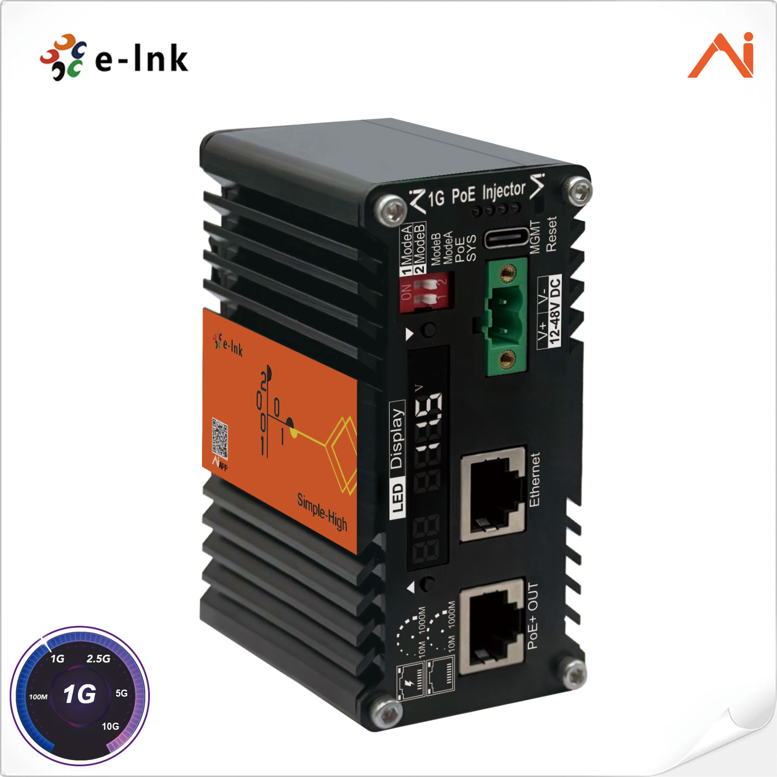 Mini Industrial AI Smart Managed PoE+ Injector with Voltage Booster
