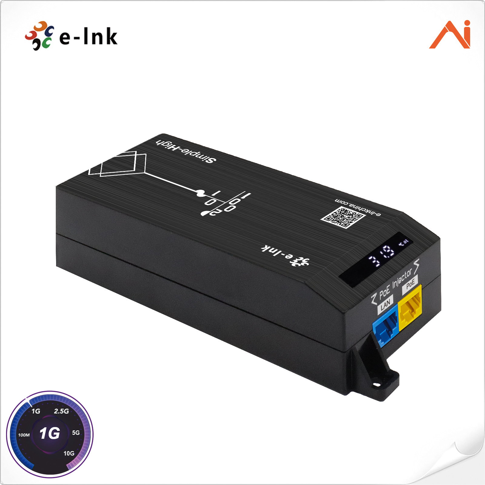 AI Smart 30W PoE+ Injector with LED Screen Display