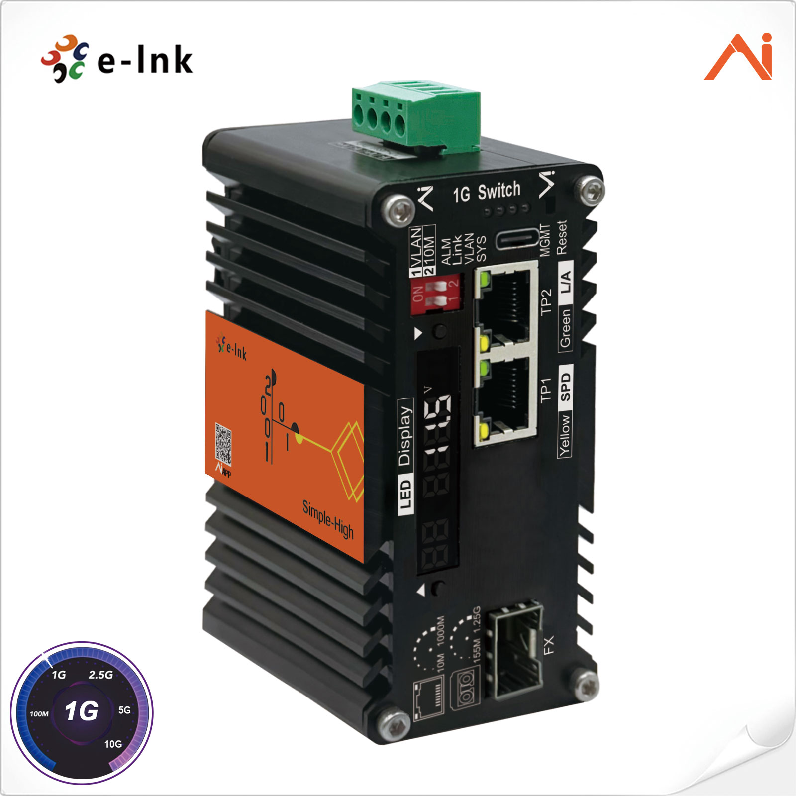 Mini Industrial AI Smart Managed Media Converter 2xGigabit RJ45 to 1x100/1000BASE-X SFP