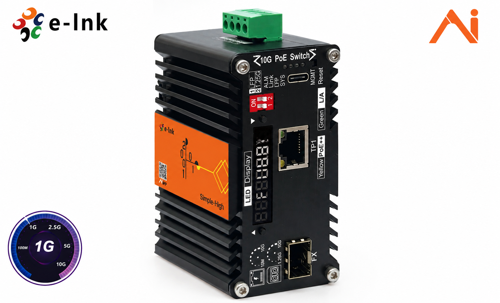 dvanced Mini Industrial AI Smart Managed 10G PoE++ Fiber Media Converter