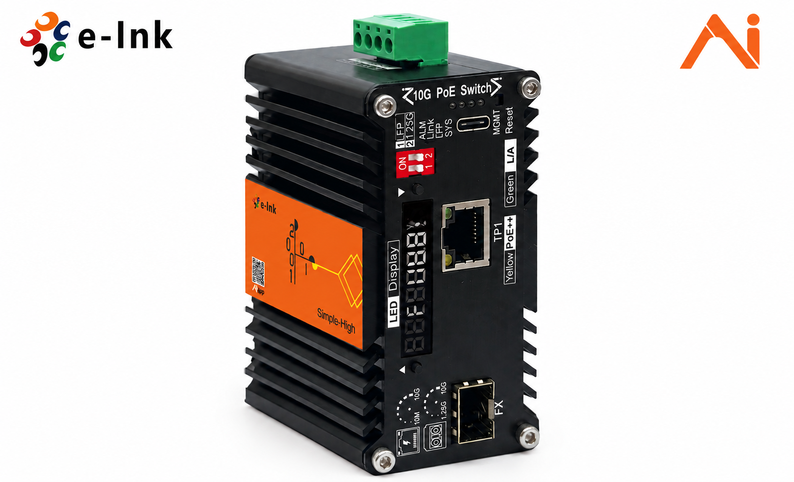 Advanced Mini Industrial AI Smart Managed 10G PoE++ Fiber Media Converter